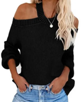 2020 Autumn Winter Oversize loose fit Off Shoulder Woman Sweater hollow cut Maglione Pullover Sweatshirt knitting SF1070