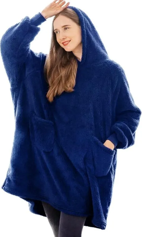 Aisbo Oversized Wearable Blanket Hoodie Women - Warm Hoodie Blanket for Mens Adult, Winter Teddy Fleece Hooded Blanket with Hood Black Gifts for Her Ladies, 95x85 cm