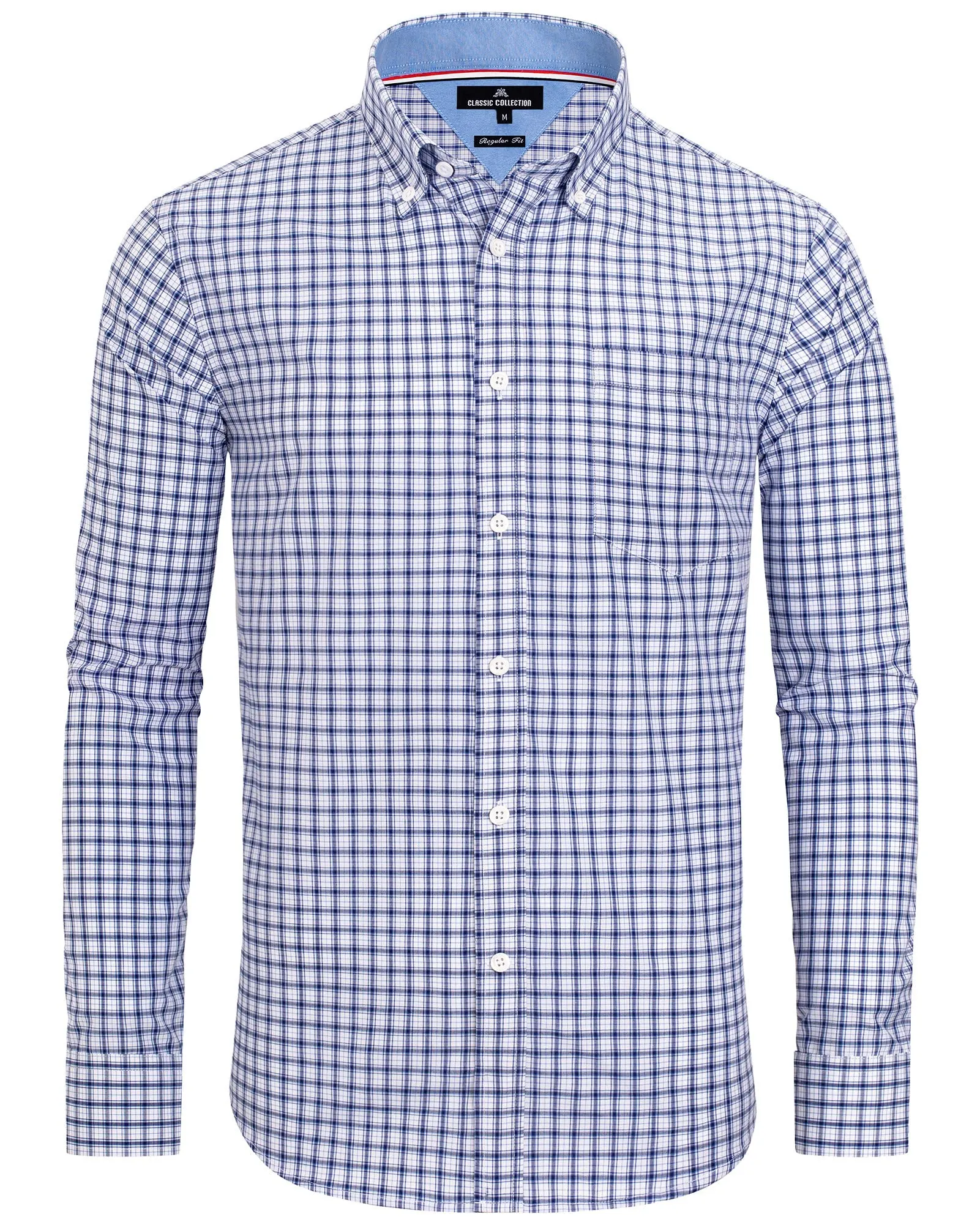 Alimens & Gentle Mens Gingham Button Down Shirt Long Sleeve Cotton Regular Fit Plaid Dress Shirts