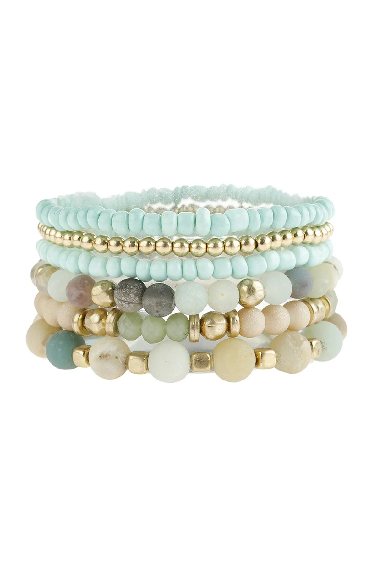 Amazonite Natural Stone Mixed Beads Charm Bracelet - Pack of 6