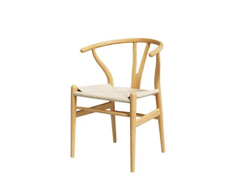 Artiss Wishbone Dining Chairs Ratter Seat Solid Wood Frame Cafe Lounge Chair