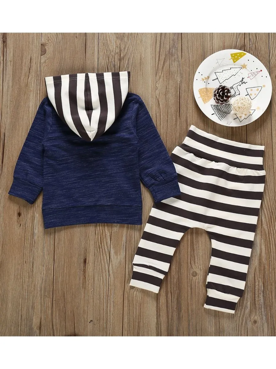 Autumn 2-Piece Outfit Baby Toddler Boy Hoodie & Stripe Cropped Pants