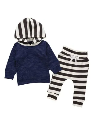 Autumn 2-Piece Outfit Baby Toddler Boy Hoodie & Stripe Cropped Pants