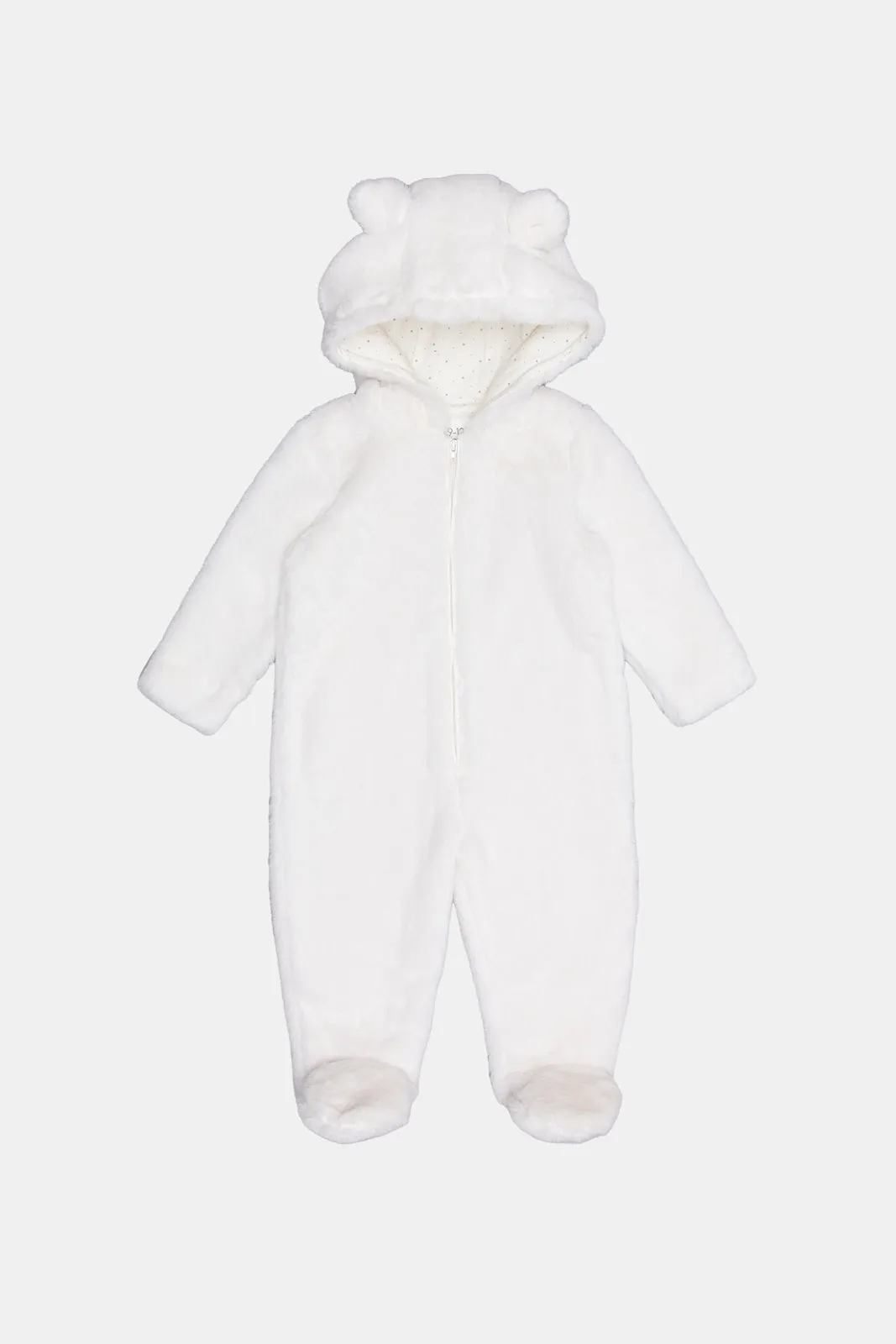 Babies Pomper Cream Lined Faux Fur Coat With Ears