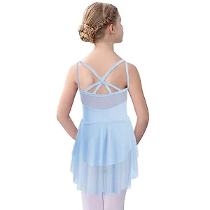 Ballet Leotard for Girl Criss Cross Back Sleeveless Little Ballerina Leotard with Chiffon Skirt Toddler Ballet Dress Kids Gymnastics Leotard Dance Mesh Sheer Tulle Skirt Black 4-5 Years