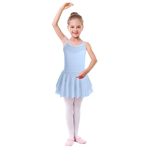 Ballet Leotard for Girl Criss Cross Back Sleeveless Little Ballerina Leotard with Chiffon Skirt Toddler Ballet Dress Kids Gymnastics Leotard Dance Mesh Sheer Tulle Skirt Black 4-5 Years