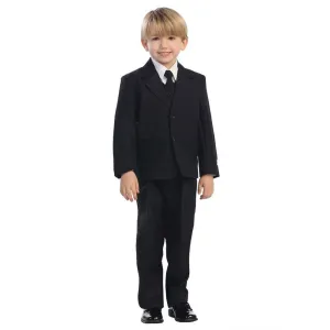 Big Boys Black Single Breasted Jacket Vest Shirt Tie Pants 5 Pc Suit 8-20