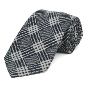 Black and Gray Admin Plaid Wool/Silk Necktie, 3" Width