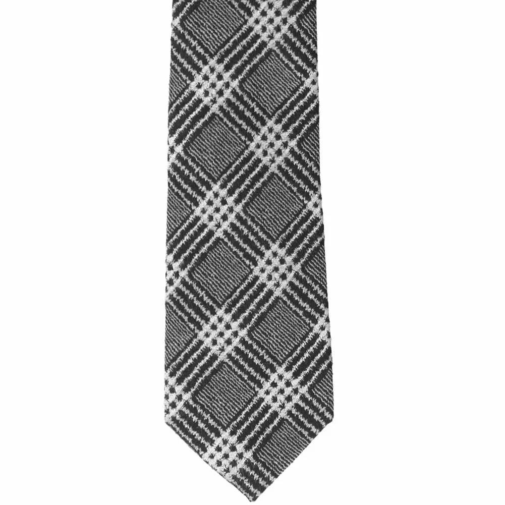 Black and Gray Admin Plaid Wool/Silk Necktie, 3" Width