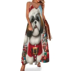 Christmas Dog Spaghetti Strap Ankle-Length Dress Long dress