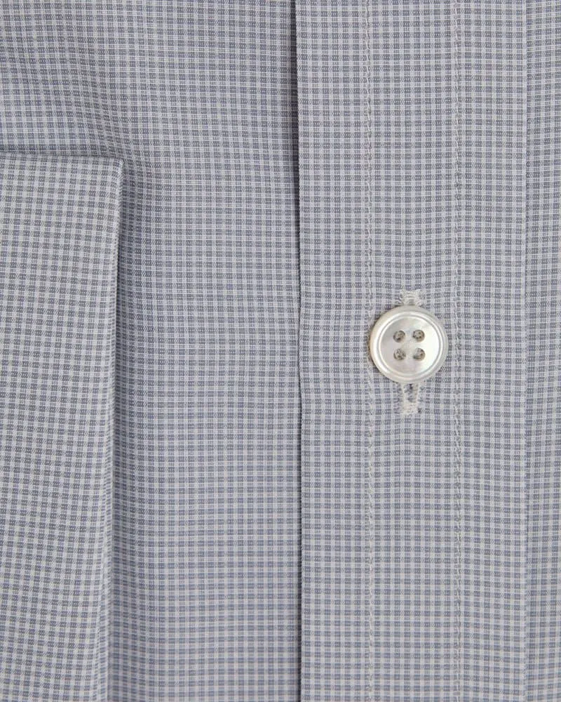 Contemporary Fit, Classic Collar, Double Cuff Shirt in a Grey & White Small Check Sea Island Quality Poplin Cotton