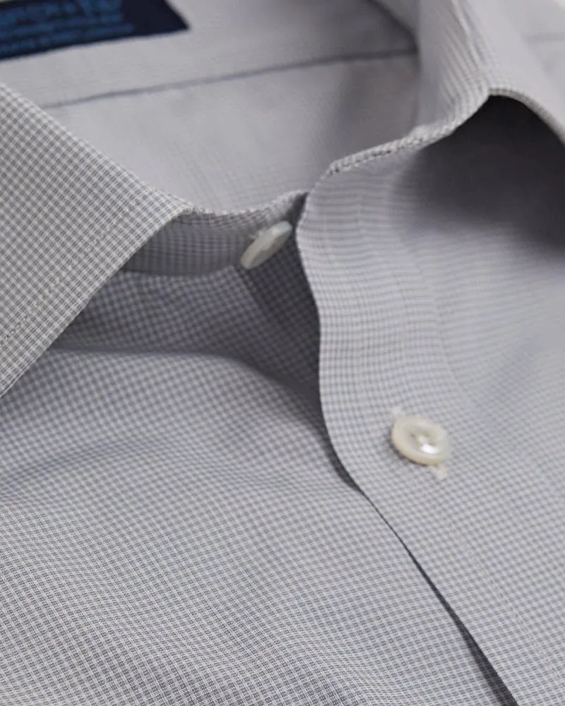 Contemporary Fit, Classic Collar, Double Cuff Shirt in a Grey & White Small Check Sea Island Quality Poplin Cotton