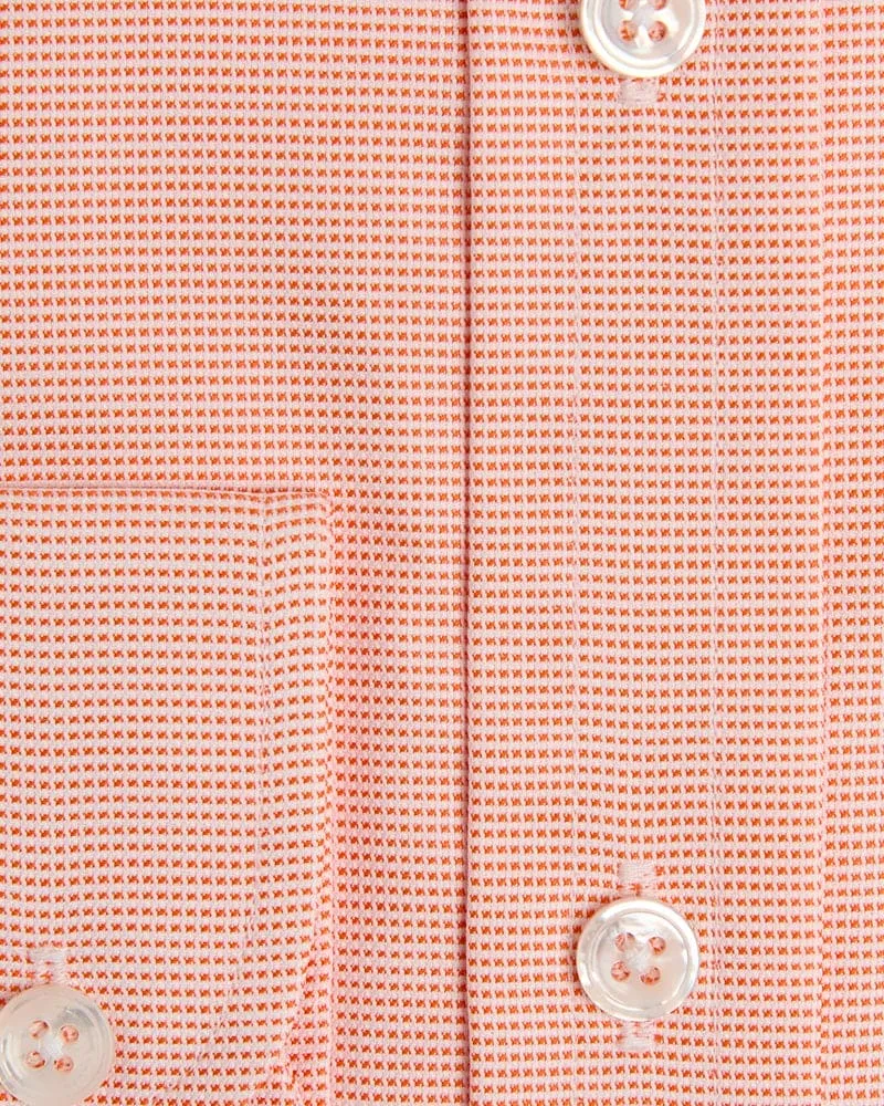 Contemporary Fit, Classic Collar, Two Button Cuff in Orange & White Check