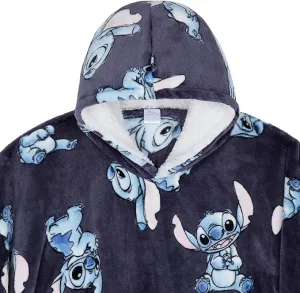 Disney Stitch Blanket Hoodie for Women and Teenagers - Cosy Oversized Fleece Poncho One Size Sherpa Hood - Stitch Gifts Navy