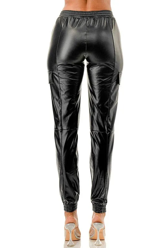 Fleece Faux Leather Cargo Jogger Pants.