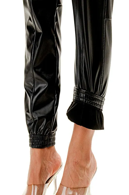 Fleece Faux Leather Cargo Jogger Pants.