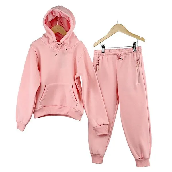 Girls Salmon Pink 2PC Hoodie Tracksuit