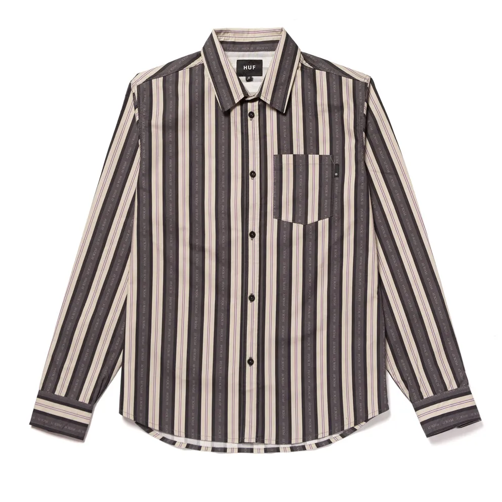 HUF FUCK IT STRIPE L/S WOVEN TOP // STONE