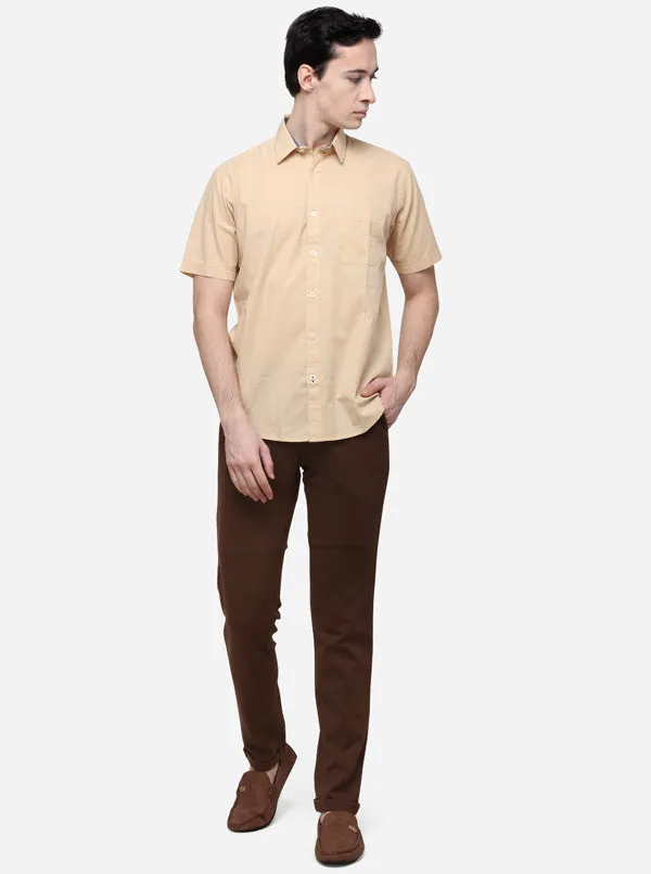 Khaki Classic Fit Solid Casual Shirt | Greenfibre