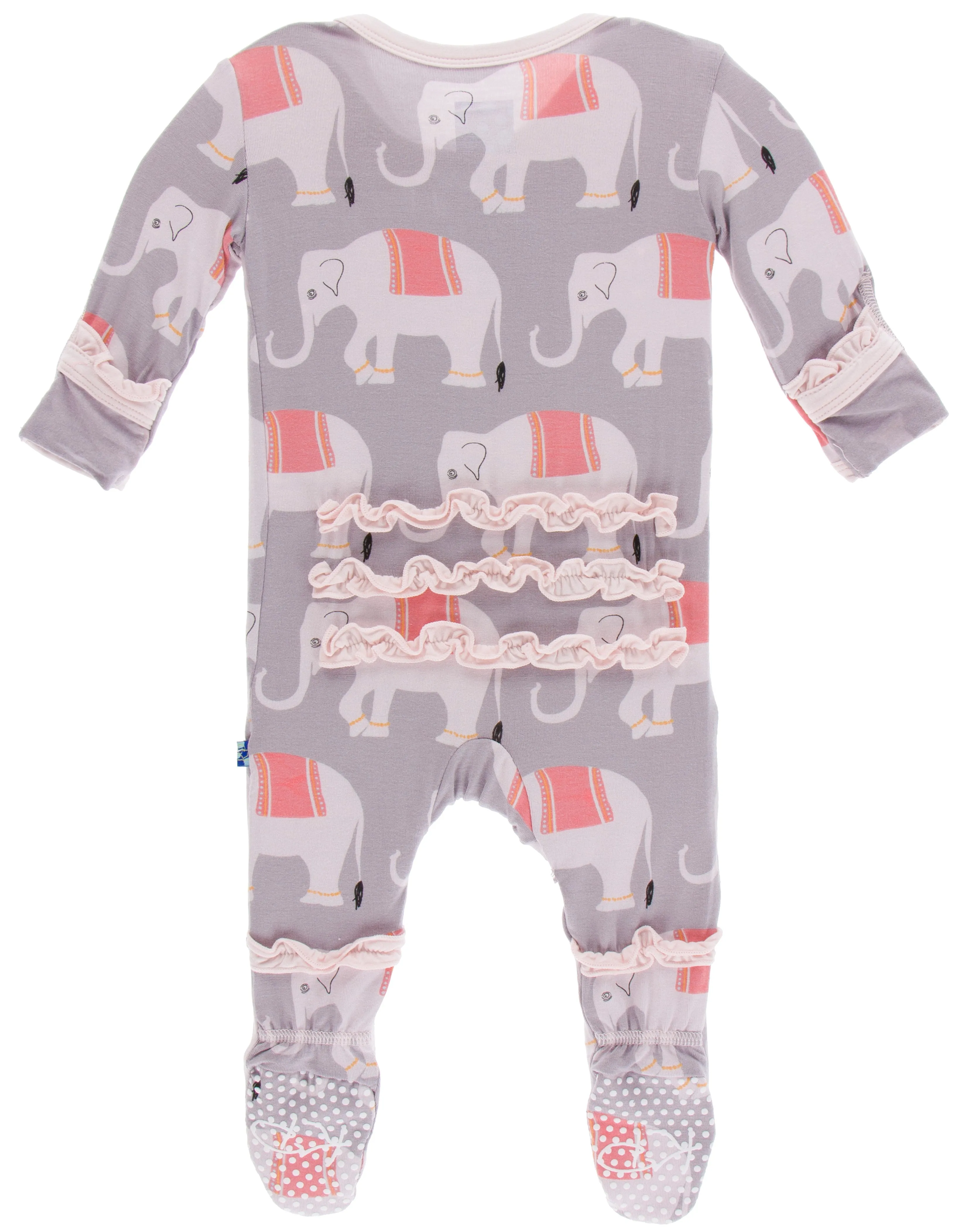 KicKee Pants Feather Indian Elephant Classic Ruffle Footie with Zipper