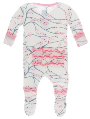 KicKee Pants Natural Japanese Cherry Tree Layette Classic Ruffle Footie with Zipper