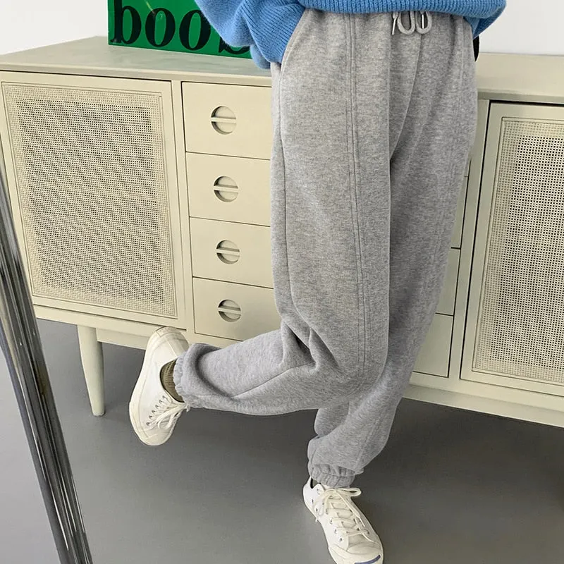 [Korean Style] 2 Colors Drawstring Cinched Waist Fleece Lined Sweatpants