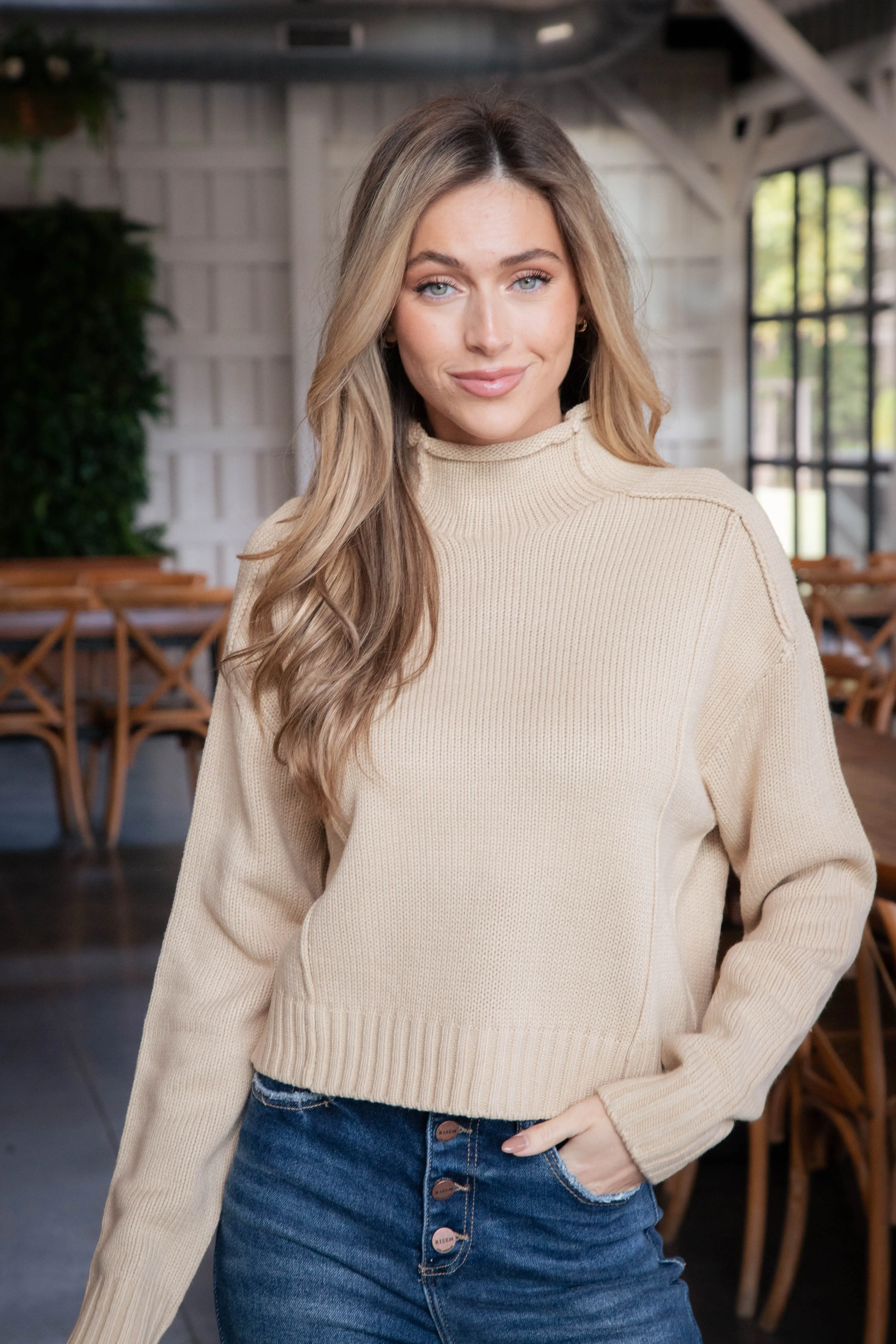 Lanie Reverse Seam Sweater, Taupe