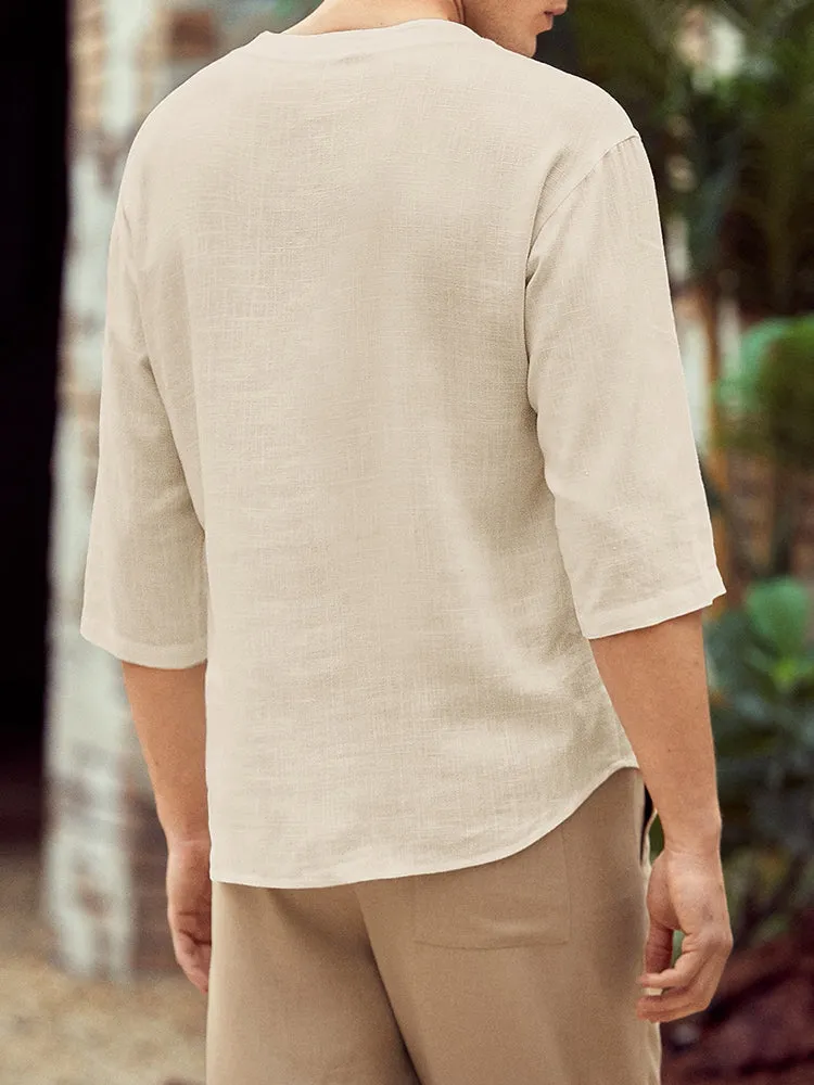 Linen Style V Neck Casual Shirts