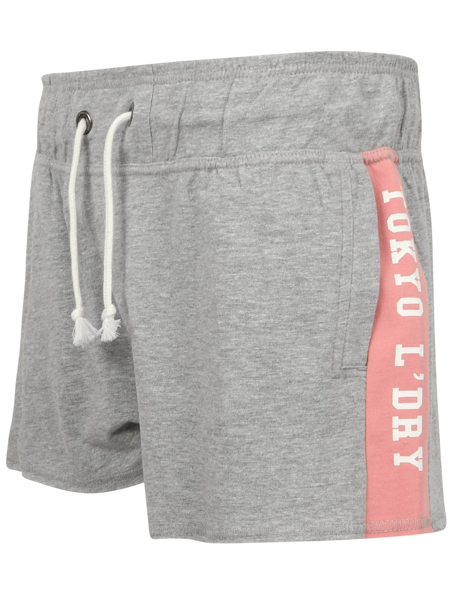 Lois Loopback Fleece Sweat Shorts with Printed Side Panels in Light Grey Marl - Tokyo Laundry