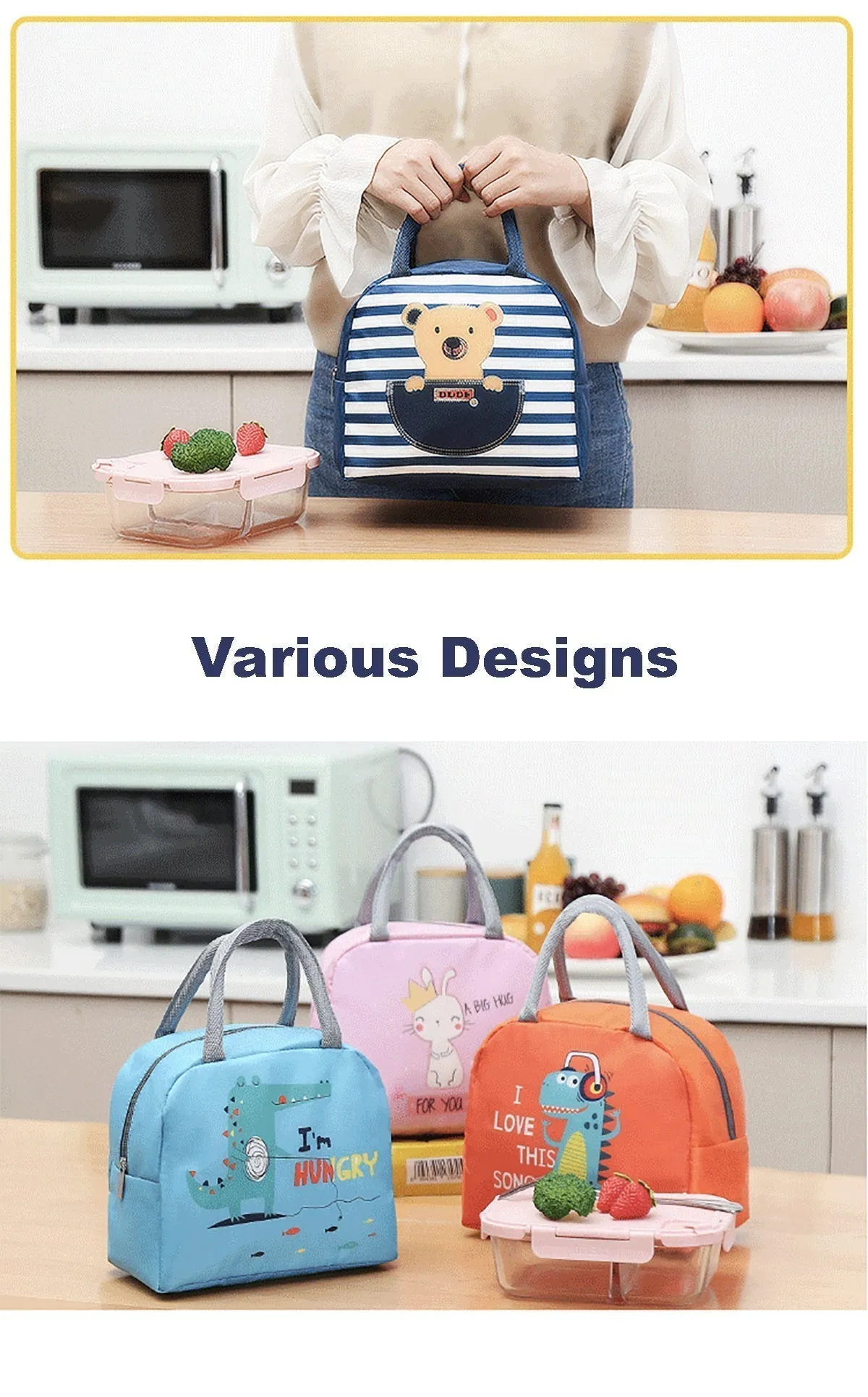 Lunch Box Insulated Bag Soft Leakproof Lunch Bag for Kids Men Women, Durable Thermal Lunch Pail for School Work Office | Fit 6 Cans-Pink Kitten