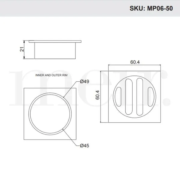 Meir Square Floor Grate Shower Drain 50mm Outlet - Shadow