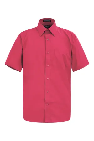 Men's Regular Fit Short Sleeve Solid Color Dress Shirts (Fuschia)