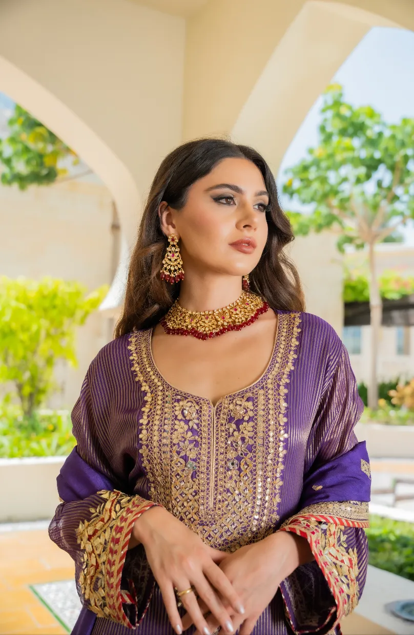 Navya Gota Patti Purple and Red Sharara Set (Ready to Wear)