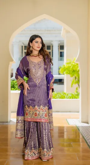 Navya Gota Patti Purple and Red Sharara Set (Ready to Wear)