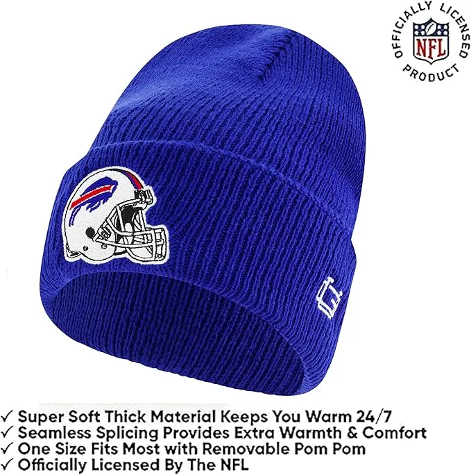 NFL Official Adults Super Soft Heritage Logo Winter Beanie Knit Hat with Extra Warm Touch Screen Gloves|Buffalo Bills