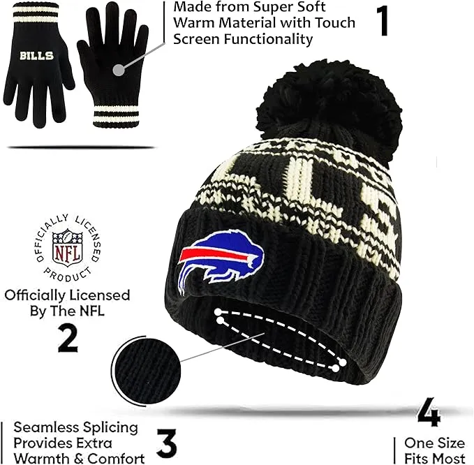 NFL Official Youth Super Soft Cable Knit Winter Beanie Knit Hat with Extra Warm Touch Screen Gloves|Cincinnati Bengals