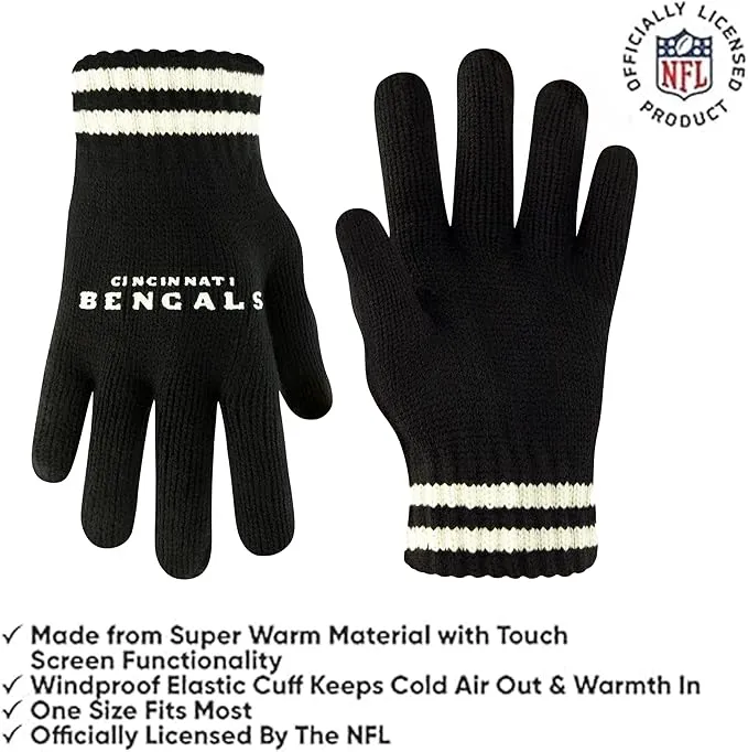 NFL Official Youth Super Soft Cable Knit Winter Beanie Knit Hat with Extra Warm Touch Screen Gloves|Cincinnati Bengals