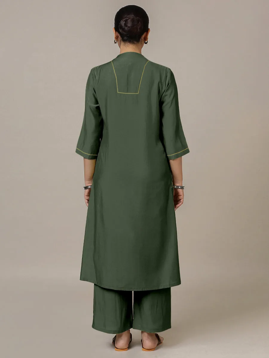 Paakhi x Rozaana | A Line Kurta in Pine Green with Thread Work | Coords or Only Kurta