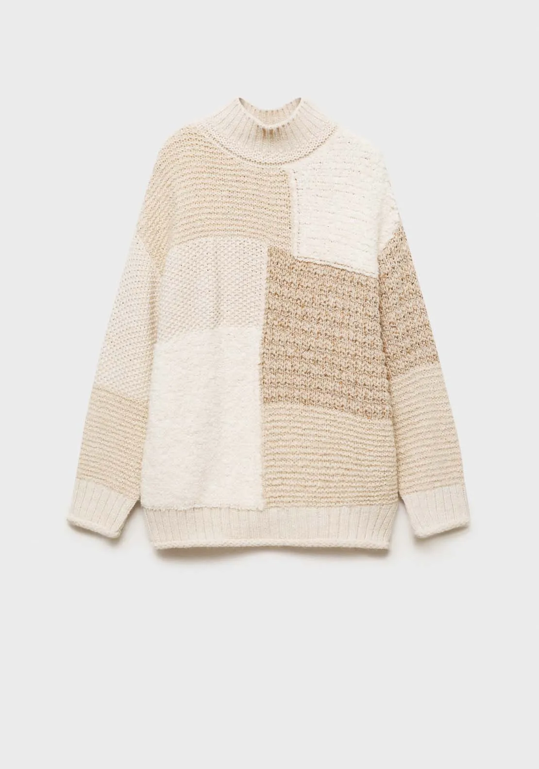 Perkins-neck patchwork sweater - Light Beige