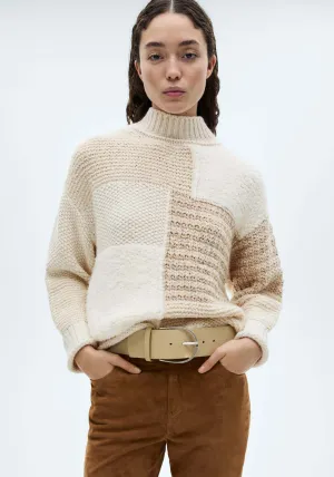 Perkins-neck patchwork sweater - Light Beige