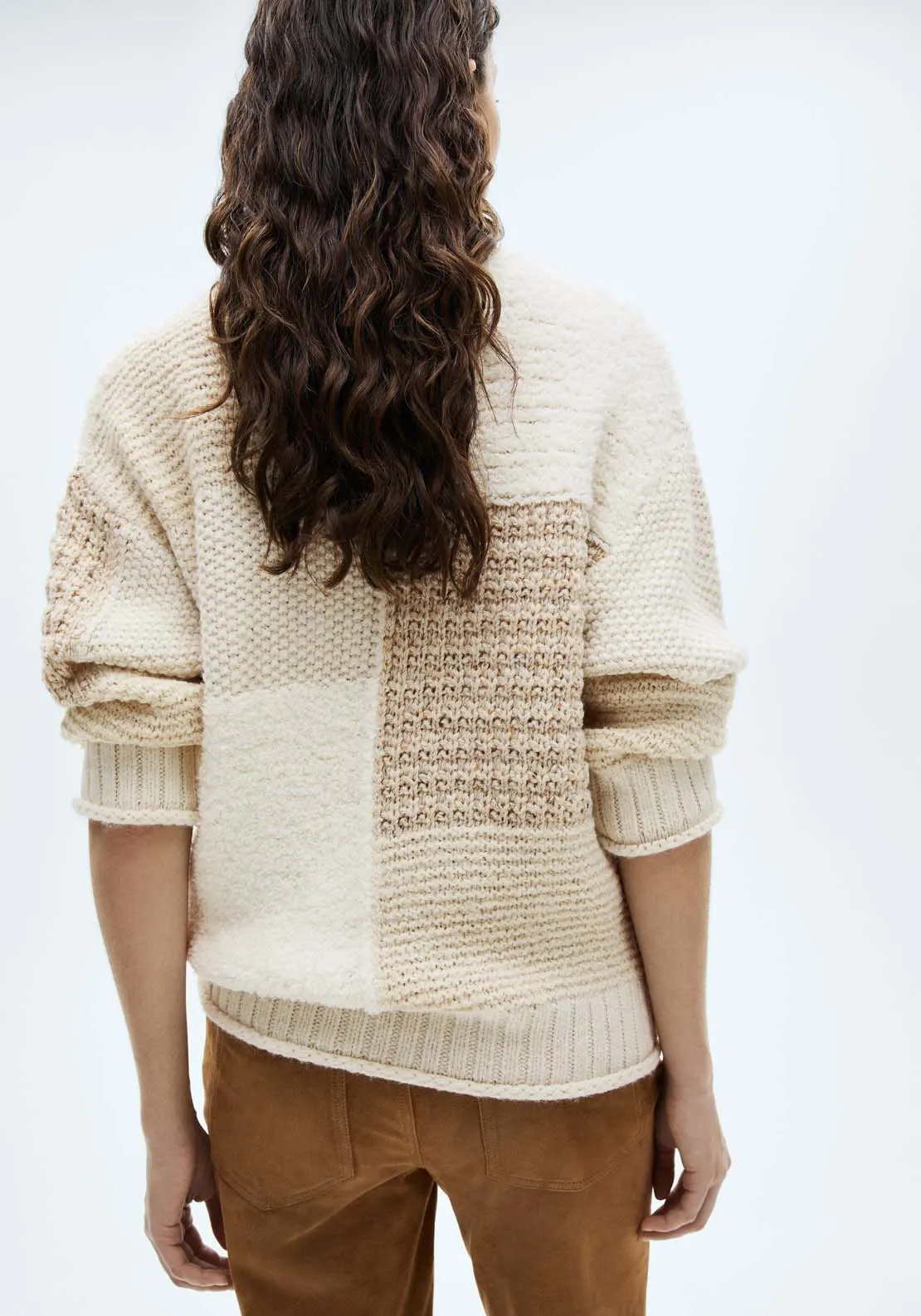 Perkins-neck patchwork sweater - Light Beige