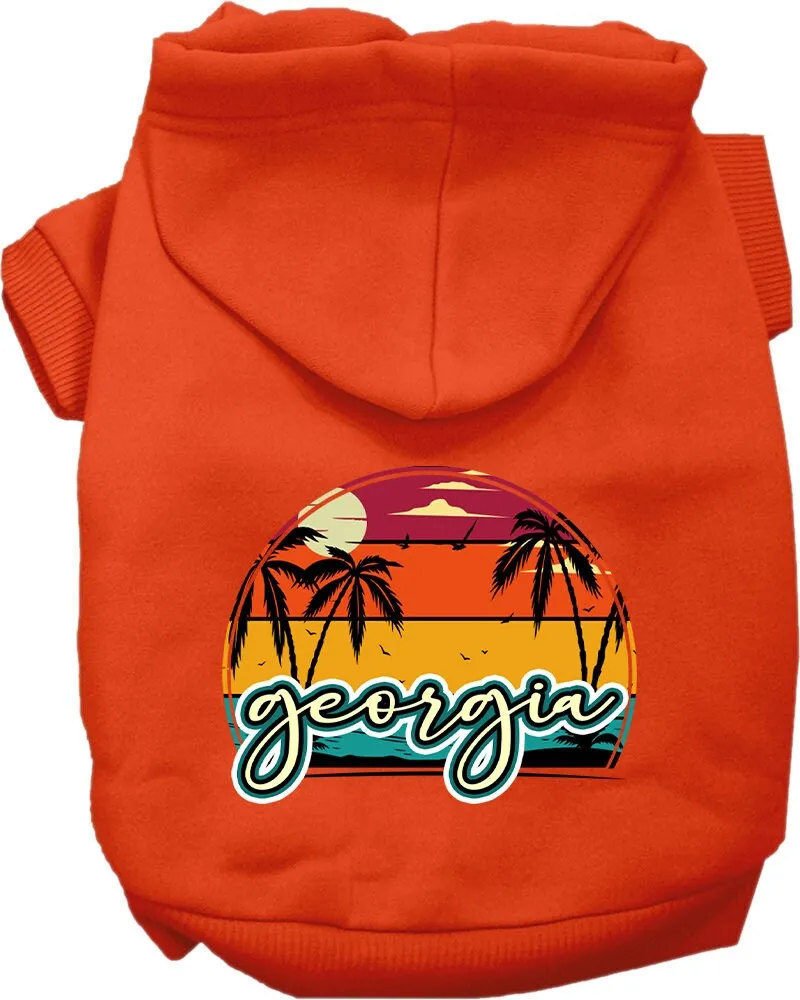 Pet Dog & Cat Screen Printed Hoodie for Medium to Large Pets (Sizes 2XL-6XL), "Georgia Retro Beach Sunset"