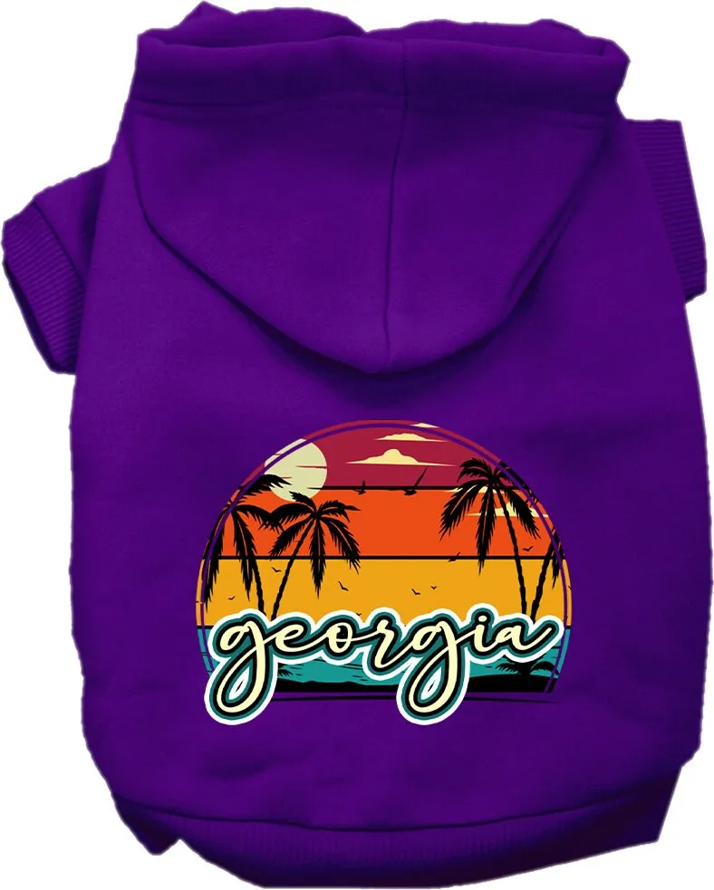 Pet Dog & Cat Screen Printed Hoodie for Medium to Large Pets (Sizes 2XL-6XL), "Georgia Retro Beach Sunset"