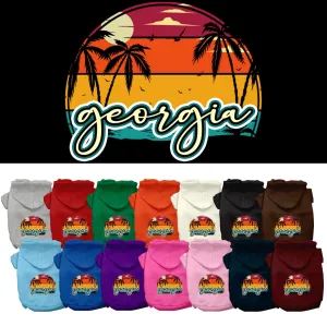 Pet Dog & Cat Screen Printed Hoodie for Medium to Large Pets (Sizes 2XL-6XL), "Georgia Retro Beach Sunset"