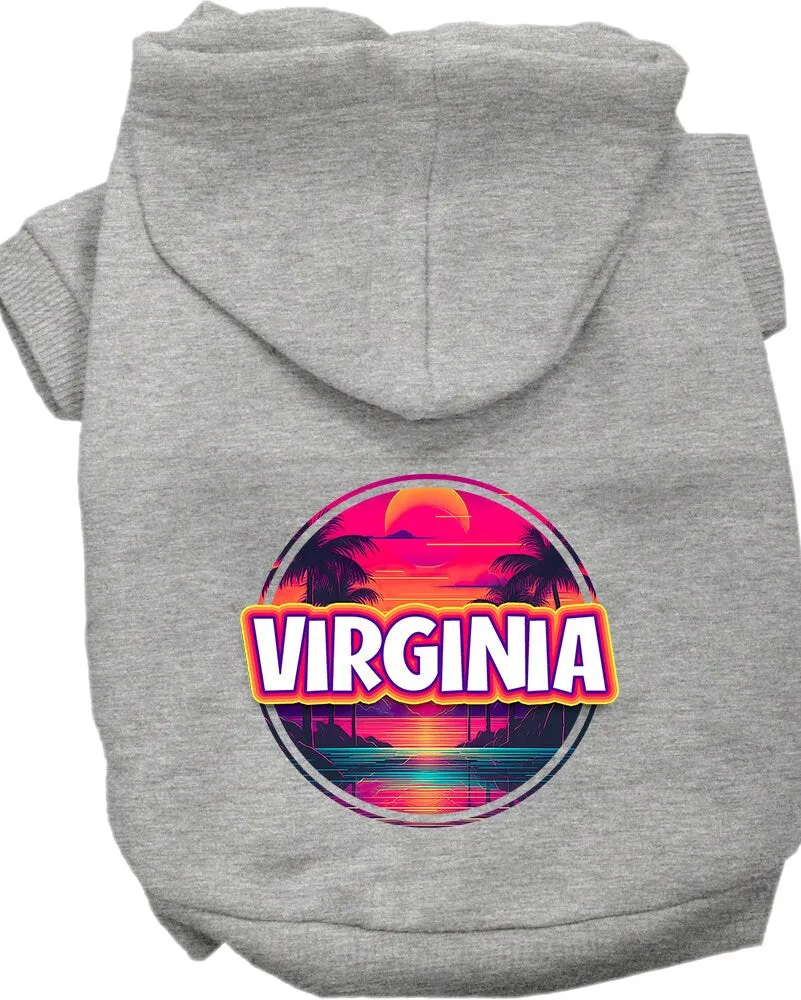 Pet Dog & Cat Screen Printed Hoodie for Medium to Large Pets (Sizes 2XL-6XL), "Virginia Neon Beach Sunset"