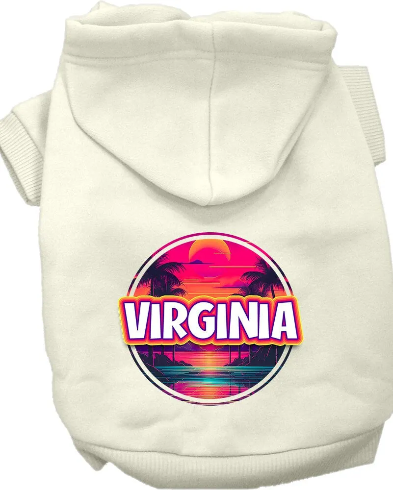 Pet Dog & Cat Screen Printed Hoodie for Medium to Large Pets (Sizes 2XL-6XL), "Virginia Neon Beach Sunset"