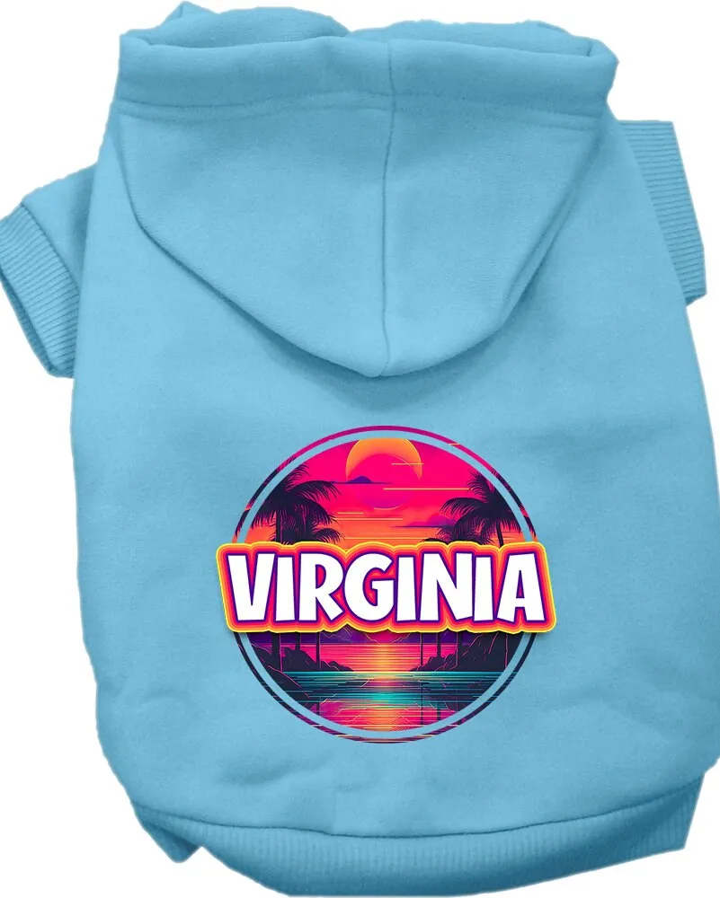 Pet Dog & Cat Screen Printed Hoodie for Medium to Large Pets (Sizes 2XL-6XL), "Virginia Neon Beach Sunset"