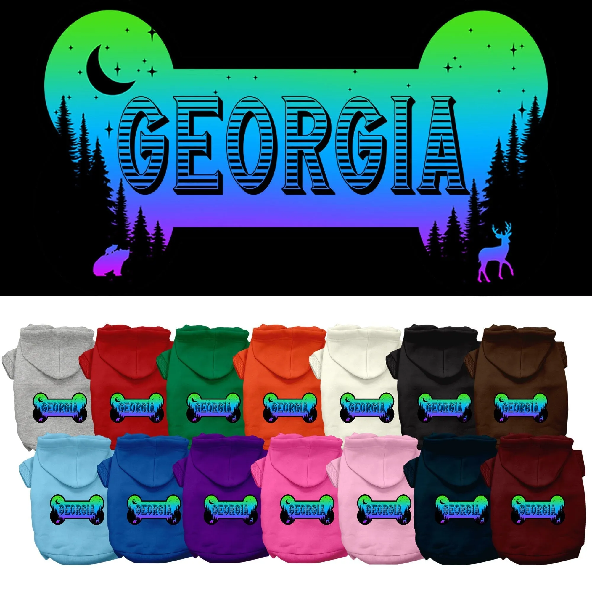 Pet Dog & Cat Screen Printed Hoodie for Small to Medium Pets (Sizes XS-XL), "Georgia Mountain Shades"