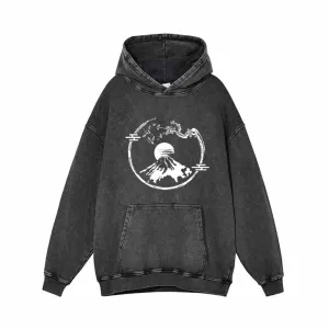 Sakura Branch Mountain Fuji Vintage Washed Hoodie