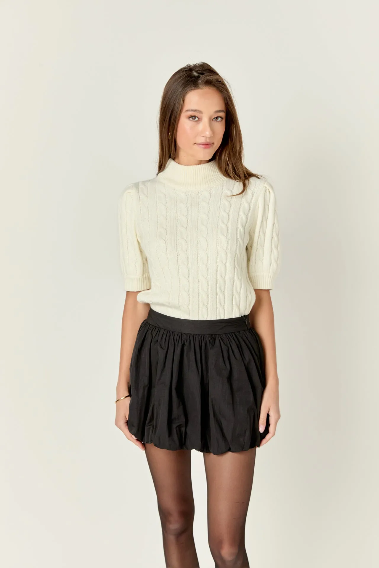 Short-Sleeve Cable-Knit Sweater